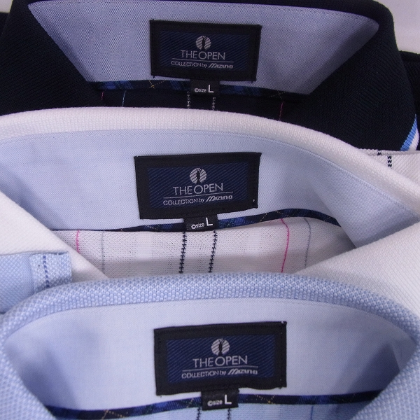 実際に弊社で買取させて頂いたMIZUNO/ミズノ ゴルフウェア THE OPEN 半袖ポロシャツ 縦ライン 3点SET/Lの画像 1枚目