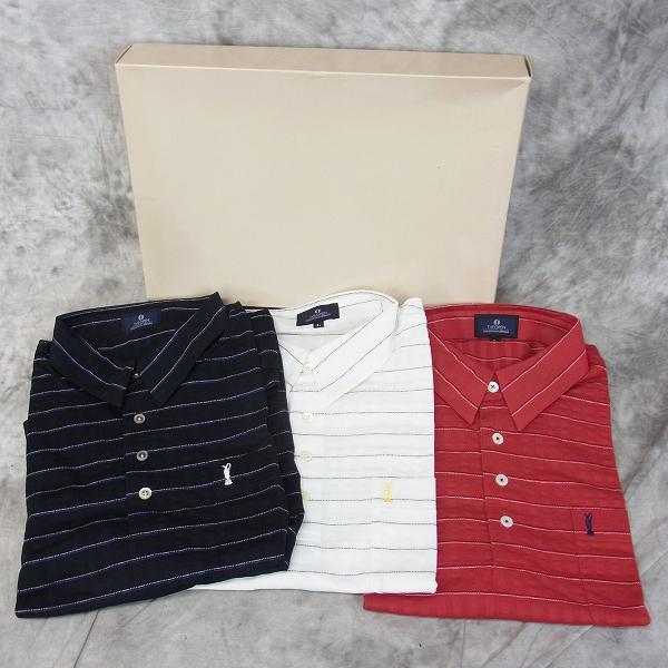 実際に弊社で買取させて頂いた【未使用】MIZUNO/ミズノ ゴルフウェア THE OPEN 半袖ボーダーポロシャツ 3点SET/L