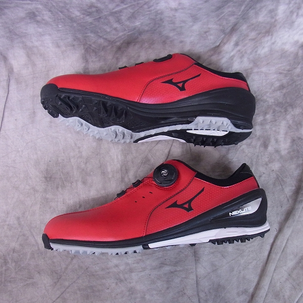 実際に弊社で買取させて頂いた未使用 MIZUNO/ミズノ ゴルフシューズ ネクスライト 002ボア ダイヤル式/51GM152662/レッド×ブラック/25.0cm/3Eの画像 3枚目