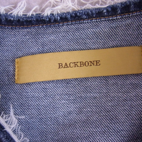 実際に弊社で買取させて頂いたBACKBONE/バックボーン SCRIBBLED COLLARLESS JACKET/ストレッチ デニムジャケット Mの画像 2枚目