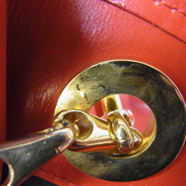 実際に弊社で買取させて頂いたCELINE/セリーヌ チェーンショルダーバッグ 型押しレザー 赤/がま口ポーチ ボックスカーフレザー 2点セットの画像 5枚目