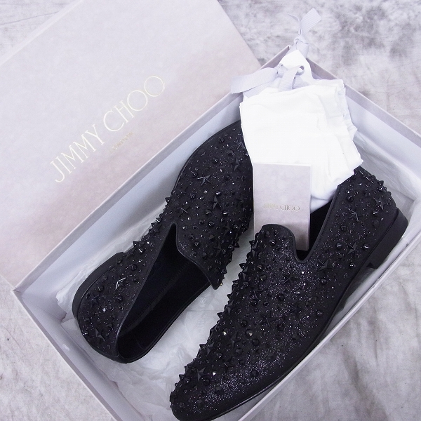 実際に弊社で買取させて頂いたjimmychoo/ジミーチュウ スタースタッズ ×クリスタル付きファイングリッター・スリッポンシューズ/42.5の画像 7枚目