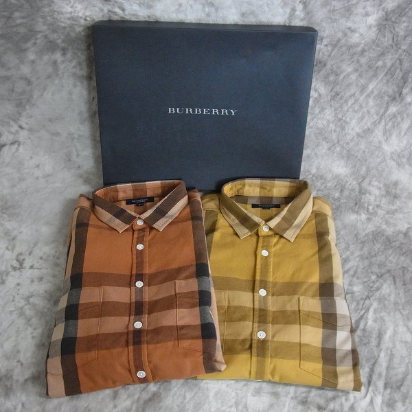 実際に弊社で買取させて頂いたBURBERRY LONDON/バーバリー ロンドン 長袖シャツ チェック柄 レンガ色/カラシ色 2点セット/L