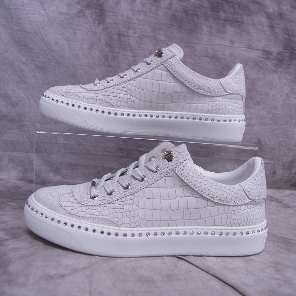 実際に弊社で買取させて頂いた【未使用】JIMMY CHOO/ジミーチュウ 17SS ACE-CRX-WHITESTEEL/クリスタル付クロコプリントヌバックスニーカー 42の画像 3枚目