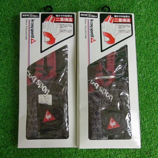 実際に弊社で買取させて頂いた【未使用】Le coq sportif/ル・コック 両手用ゴルフグローブ2点セット QQ8040 Mサイズ(23～24㎝) ブラック 防寒 