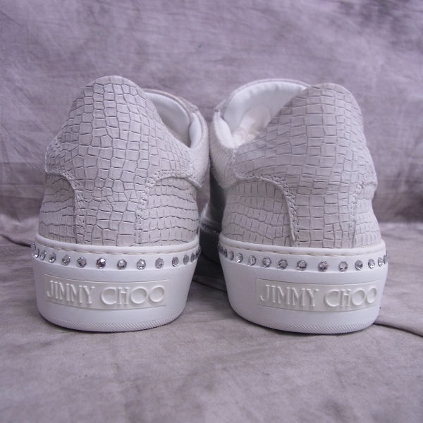 実際に弊社で買取させて頂いた【未使用】JIMMY CHOO/ジミーチュウ 17SS ACE-CRX-WHITESTEEL/クリスタル付クロコプリントヌバックスニーカー 42の画像 1枚目