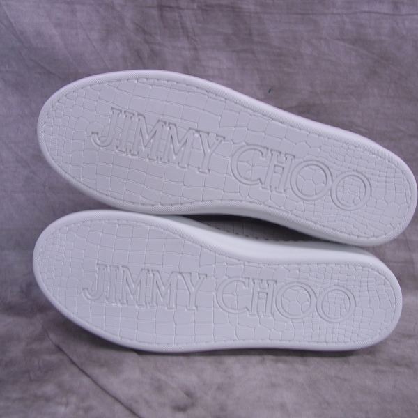 実際に弊社で買取させて頂いた【未使用】JIMMY CHOO/ジミーチュウ 17SS ACE-CRX-WHITESTEEL/クリスタル付クロコプリントヌバックスニーカー 42の画像 2枚目