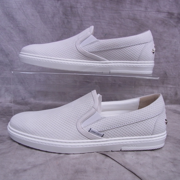 実際に弊社で買取させて頂いた【未使用】JIMMY CHOO/ジミーチュウ 17SS GROVE PUT WHITESTEEL/ポイントスタースタッズ パンチングレザースリッポン 42の画像 3枚目