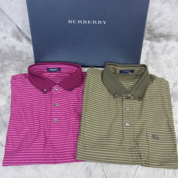 実際に弊社で買取させて頂いた【未使用】BURBERRY LONDON/バーバリー ロンドン ゴルフウェア ボーダー柄 半袖ポロシャツ 2点セット L