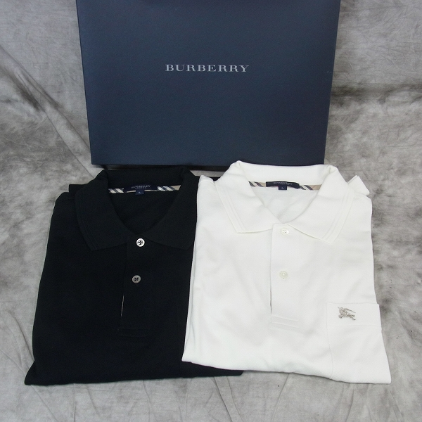 実際に弊社で買取させて頂いた【未使用】BURBERRY LONDON/バーバリー ロンドン ゴルフウェア 長袖ポロシャツ ブラック/ホワイト 2点セット L