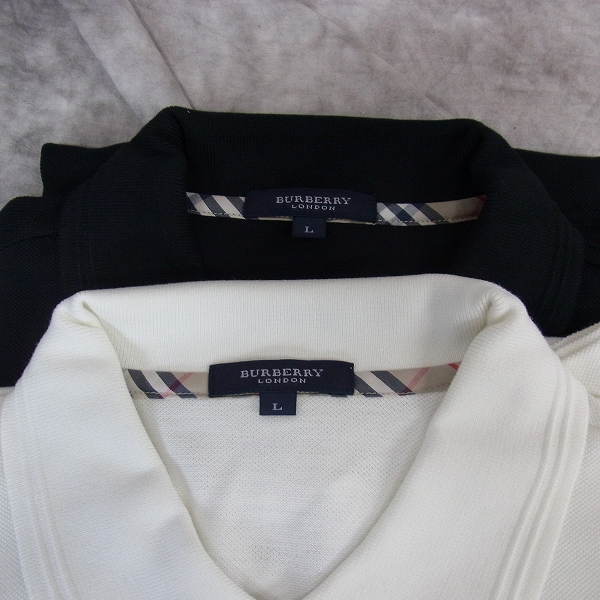 実際に弊社で買取させて頂いた【未使用】BURBERRY LONDON/バーバリー ロンドン ゴルフウェア 長袖ポロシャツ ブラック/ホワイト 2点セット Lの画像 1枚目