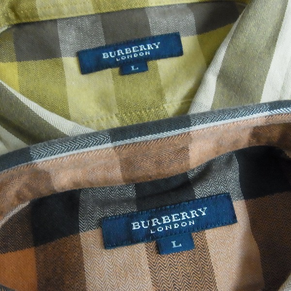 実際に弊社で買取させて頂いたBURBERRY LONDON/バーバリー ロンドン 長袖シャツ チェック柄 レンガ色/カラシ色 2点セット/Lの画像 1枚目