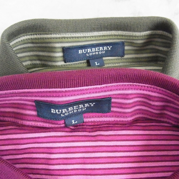 実際に弊社で買取させて頂いた【未使用】BURBERRY LONDON/バーバリー ロンドン ゴルフウェア ボーダー柄 半袖ポロシャツ 2点セット Lの画像 1枚目
