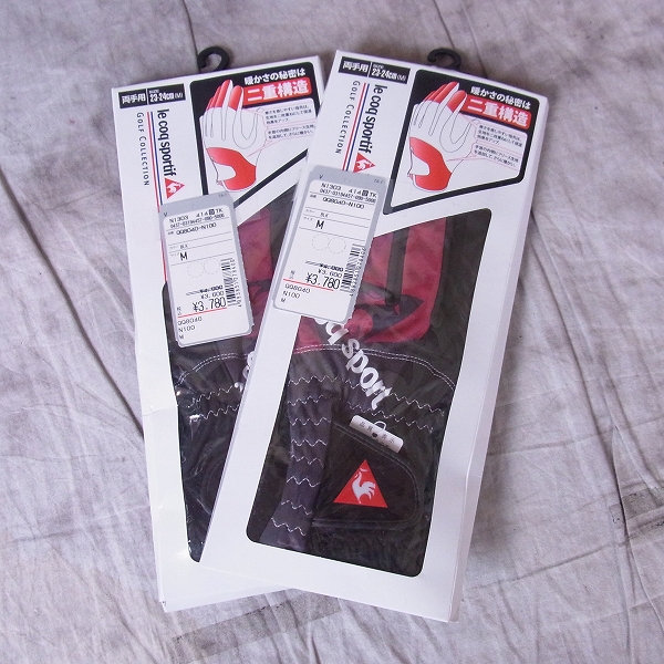 実際に弊社で買取させて頂いた【未使用】Le coq sportif/ル・コック 両手用ゴルフグローブ2点セット QQ8040 Mサイズ(23～24㎝) ブラック 防寒 