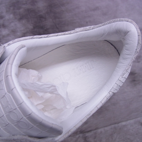 実際に弊社で買取させて頂いた【未使用】JIMMY CHOO/ジミーチュウ 17SS ACE-CRX-WHITESTEEL/クリスタル付クロコプリントヌバックスニーカー 42の画像 4枚目