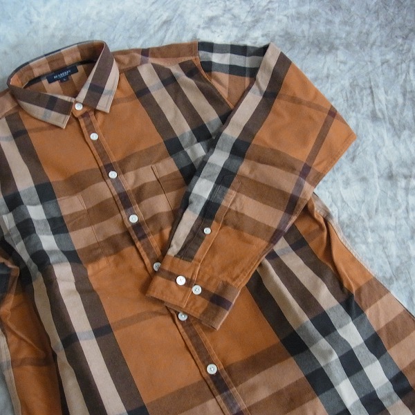 実際に弊社で買取させて頂いたBURBERRY LONDON/バーバリー ロンドン 長袖シャツ チェック柄 レンガ色/カラシ色 2点セット/Lの画像 3枚目