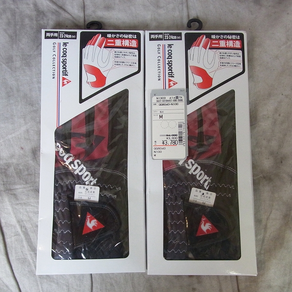 実際に弊社で買取させて頂いた【未使用】Le coq sportif/ル・コック 両手用ゴルフグローブ2点セット QQ8040 Mサイズ(23～24㎝) ブラック 防寒 