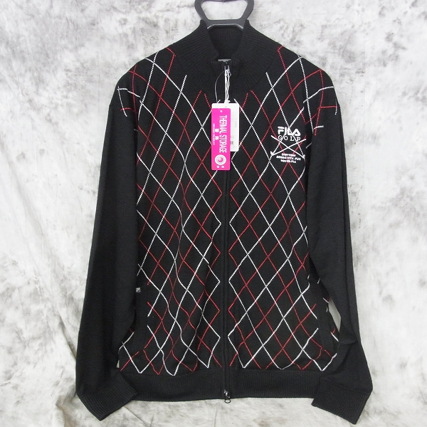 実際に弊社で買取させて頂いた【未使用】FILA/フィラ ゴルフウェア アーガイル柄 アウターブルゾン ブラック/LL