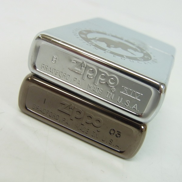 実際に弊社で買取させて頂いたZIPPO/ジッポー HUNTING WORLD/ハンティングワールド 鏡面 ロゴプリント/象プリント 2点セット/98/03年製の画像 2枚目