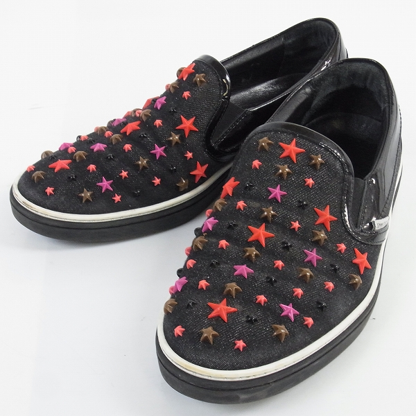 実際に弊社で買取させて頂いたJIMMY CHOO/ジミーチュウ スタッズ付スリッポンシューズ 黒赤/41