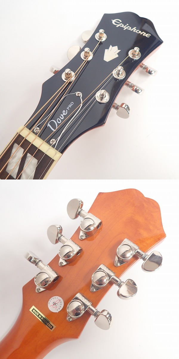 実際に弊社で買取させて頂いた★Epiphone/エピフォン エレアコ ギター FISHMAN搭載 DOVE PRO/VB ハードケース付の画像 1枚目