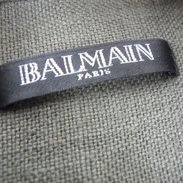 実際に弊社で買取させて頂いたBALMAIN/バルマン ノーカラーリネンシャツ カーキ 38の画像 2枚目