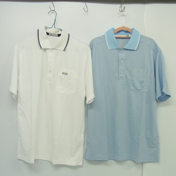 実際に弊社で買取させて頂いたXXIO/ゼクシオ ゴルフウェア 半袖ポロシャツ ホワイト/サックス M 2点セット