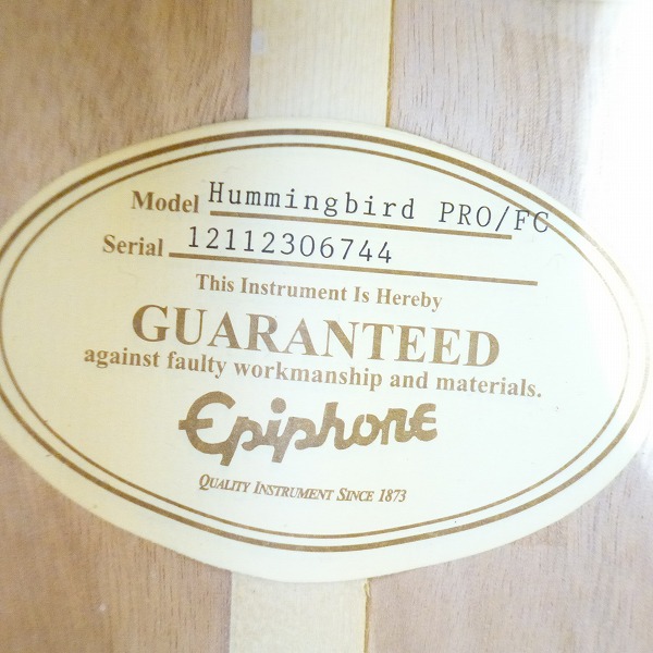 実際に弊社で買取させて頂いた★Epiphone/エピフォン Hummingbird/ハミングバード PRO/FC エレアコ ギター ハードケース付の画像 5枚目