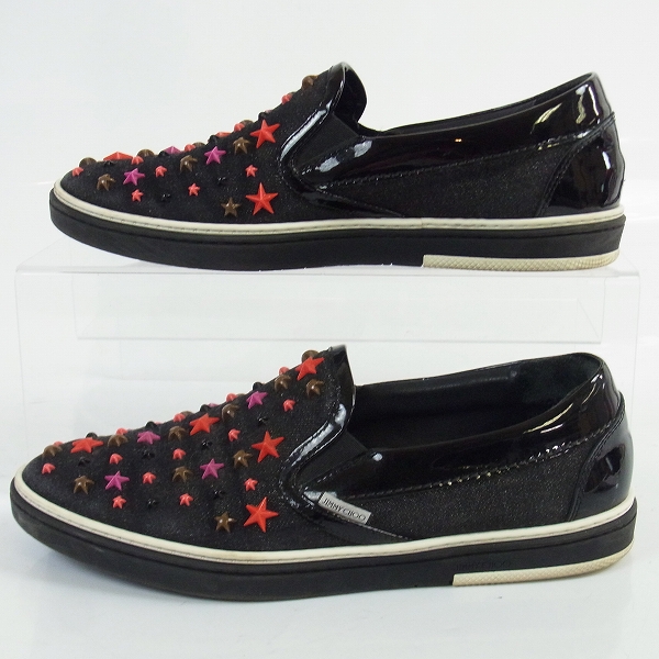 実際に弊社で買取させて頂いたJIMMY CHOO/ジミーチュウ スタッズ付スリッポンシューズ 黒赤/41の画像 3枚目