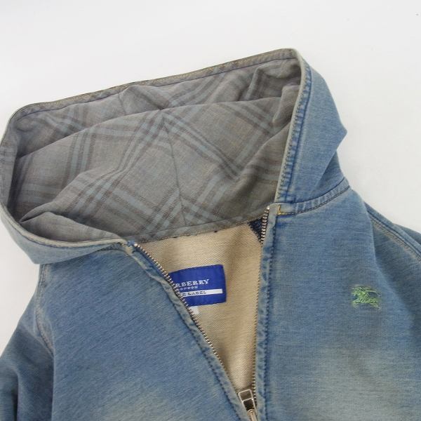 実際に弊社で買取させて頂いたBURBERRY BLUE LABEL/バーバリーブルーレーベル インディゴ アームライン スウェットパーカー 38の画像 4枚目