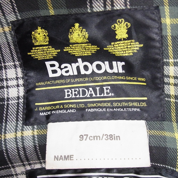 実際に弊社で買取させて頂いたBarbour/バブアー 襟コーデュロイ オイルドジャケット 97cm/38inの画像 2枚目