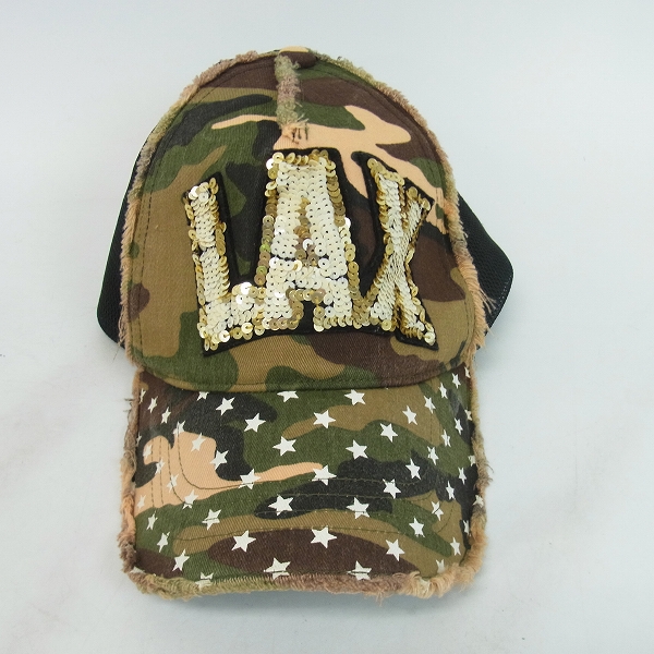 実際に弊社で買取させて頂いたYOSINORI KOTAKE×BARNEYS NEWYORK/ヨシノリコタケ×バーニーズニューヨーク メッシュキャップ カモ柄/迷彩柄 スパンコール/スターの画像 1枚目