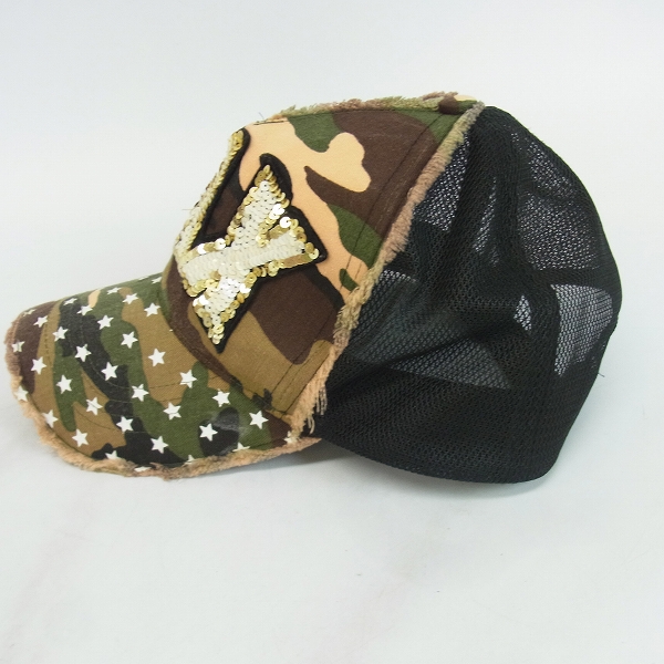 実際に弊社で買取させて頂いたYOSINORI KOTAKE×BARNEYS NEWYORK/ヨシノリコタケ×バーニーズニューヨーク メッシュキャップ カモ柄/迷彩柄 スパンコール/スターの画像 2枚目