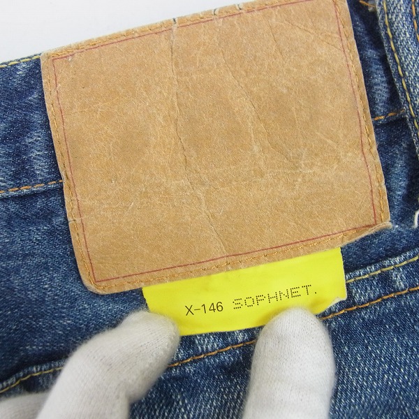 実際に弊社で買取させて頂いたSOPHNET/ソフネット ダメージ/ペイント加工 デニムパンツ X-146/Mの画像 3枚目