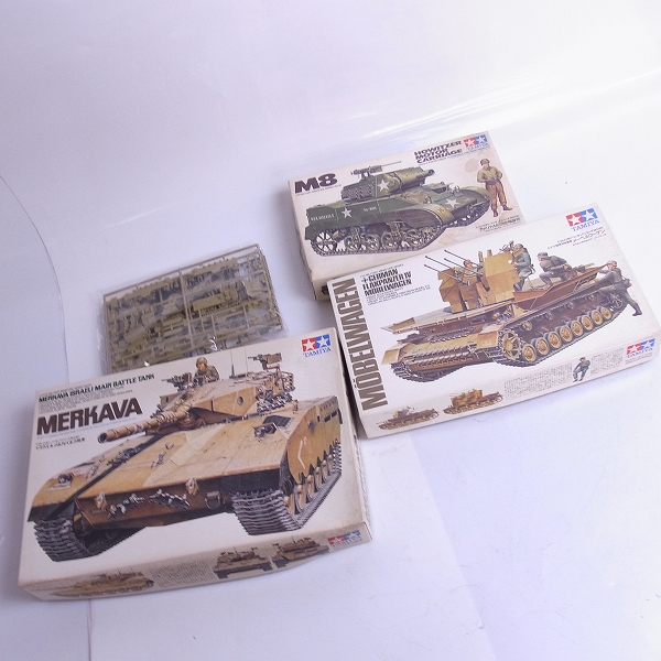 実際に弊社で買取させて頂いた【未組立】TAMIYA/タミヤ 1/35 メルカバ主力戦車/メーベルワーゲン/アメリカ M8自走榴弾砲 等4点セット