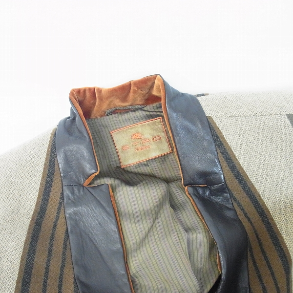 実際に弊社で買取させて頂いたETRO/エトロ ストライプデザイン ウールコート部分レザー/46の画像 5枚目