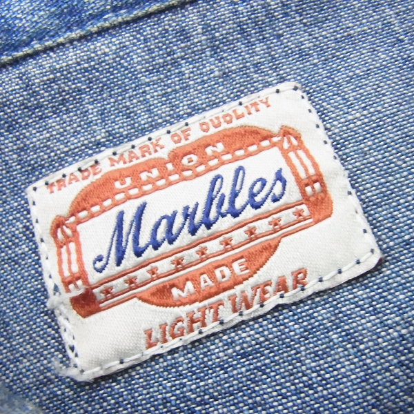実際に弊社で買取させて頂いたMarbles/マーブルス ダメージ・リメイク・パッチワーク加工 デニムシャツ Lの画像 2枚目