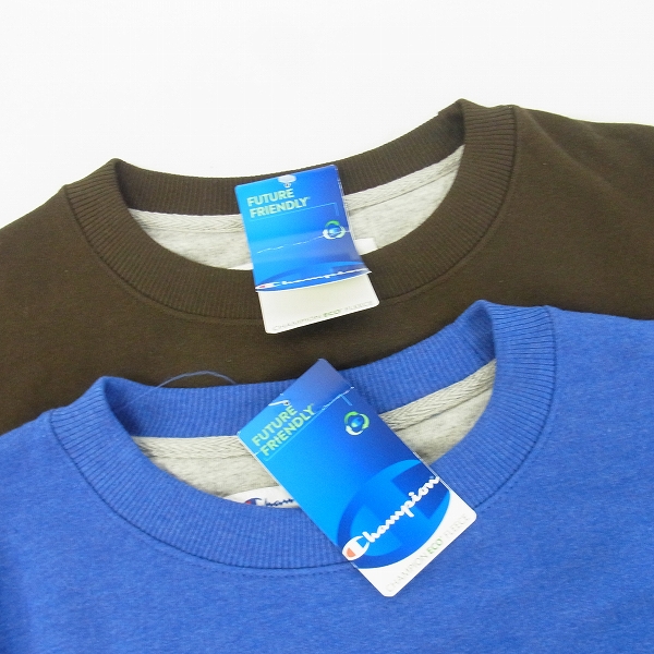 実際に弊社で買取させて頂いた【未使用】Champion/チャンピオン エコフリース/裏起毛 FUTURE FRIENDLY トレーナー/スウェット ブラウン/ブルー 4XL 2点セットの画像 6枚目