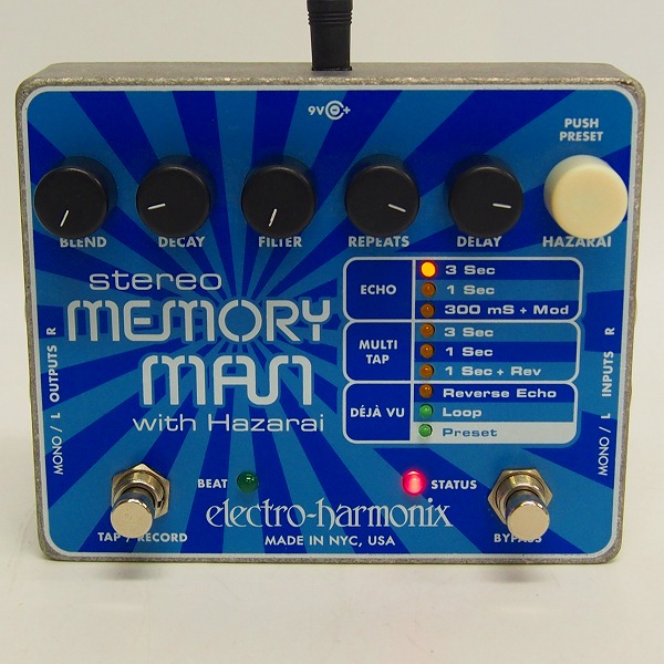 実際に弊社で買取させて頂いた【動作確認済】electro-harmonix/エレクトロハーモニクス Stereo Memory Man with Hazarai ギター用エフェクター の画像 1枚目