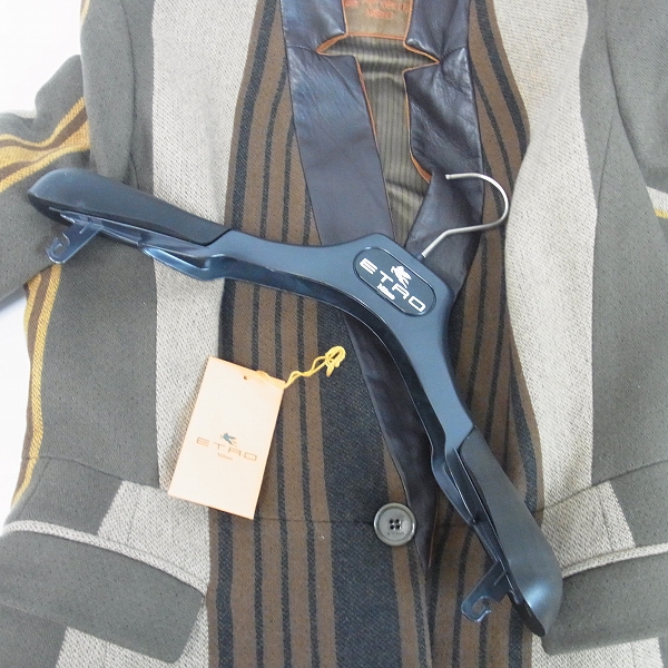 実際に弊社で買取させて頂いたETRO/エトロ ストライプデザイン ウールコート部分レザー/46の画像 8枚目