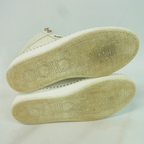 実際に弊社で買取させて頂いたJIMMY CHOO/ジミーチュウ ARGYLE-CRX-WHITESTEEL クロコ型押し/クリスタル ハイカットスニーカー/42の画像 2枚目