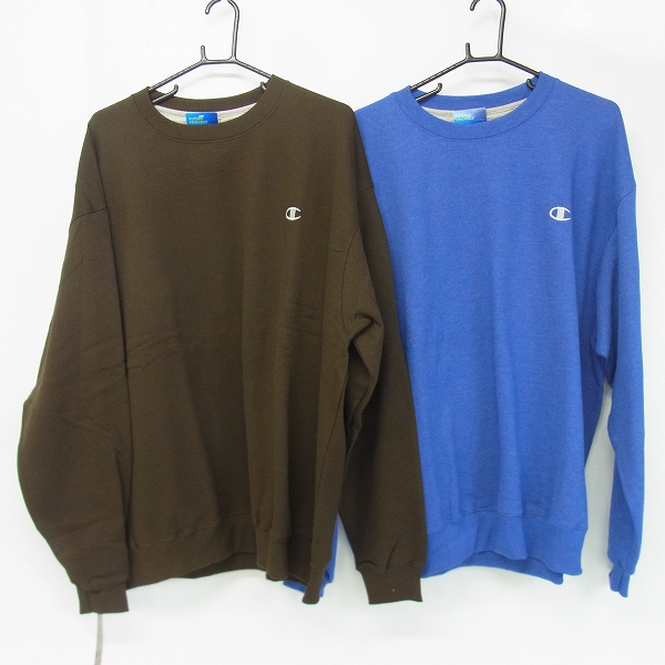 実際に弊社で買取させて頂いた【未使用】Champion/チャンピオン エコフリース/裏起毛 FUTURE FRIENDLY トレーナー/スウェット ブラウン/ブルー 4XL 2点セットの画像 0枚目