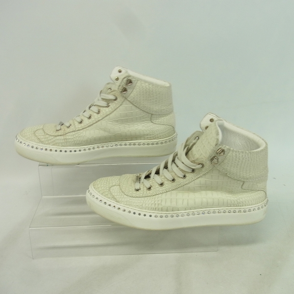 実際に弊社で買取させて頂いたJIMMY CHOO/ジミーチュウ ARGYLE-CRX-WHITESTEEL クロコ型押し/クリスタル ハイカットスニーカー/42の画像 3枚目