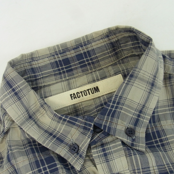 実際に弊社で買取させて頂いたFACTOTUM/ファクトタム チェック 半袖コットンシャツ/46の画像 5枚目
