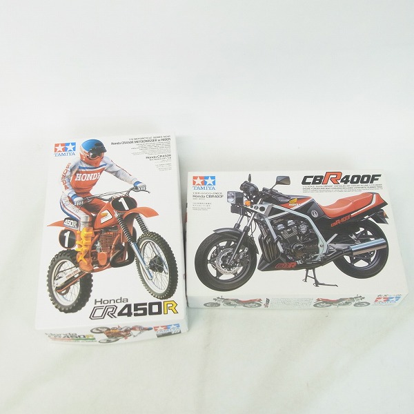 実際に弊社で買取させて頂いた【未組立】タミヤ 1/12 Honda/ホンダ CR450R モトクロスライダーつき/CBR400F 2点セット