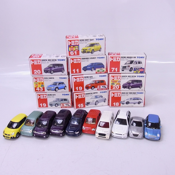 実際に弊社で買取させて頂いたトミカ スズキ スイフトスポーツ/ダイハツ ムーヴカスタム/スバル レガシィ/ミニクーパー等 10点セット