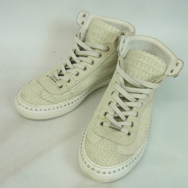 実際に弊社で買取させて頂いたJIMMY CHOO/ジミーチュウ ARGYLE-CRX-WHITESTEEL クロコ型押し/クリスタル ハイカットスニーカー/42