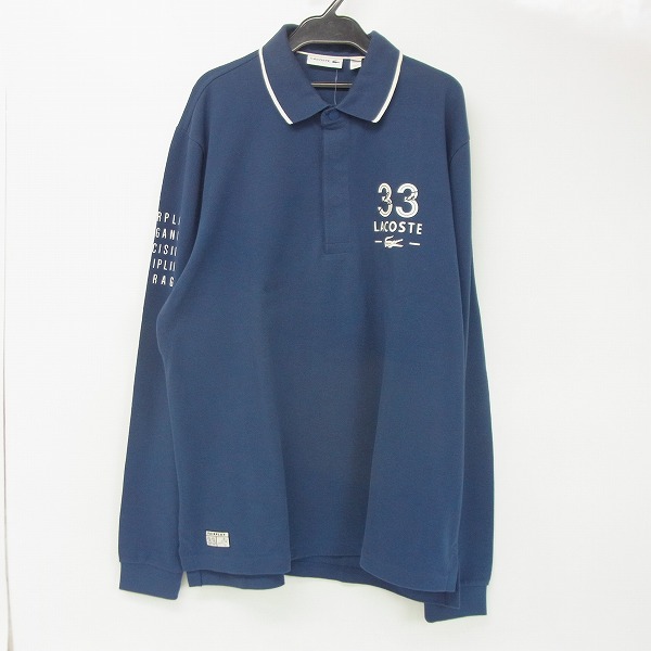 実際に弊社で買取させて頂いた【未使用】LACOSTE/ラコステ ポロシャツ プリント 長袖 ネイビー XXL