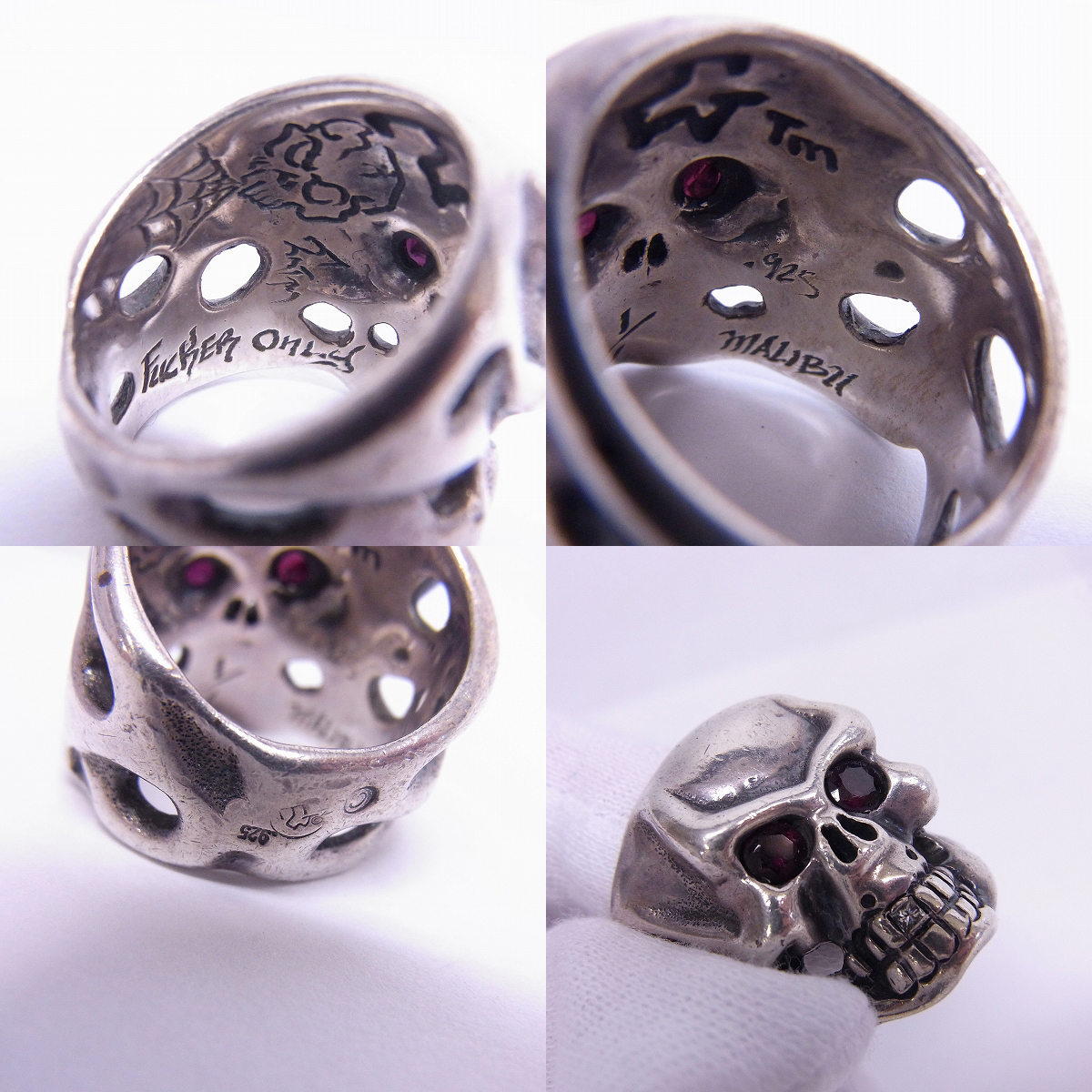 実際に弊社で買取させて頂いた【証明書付き】TRAVIS WALKER/トラヴィスワーカー スカルリングwガーネットアイズandダイヤモンド トゥース/19号の画像 5枚目