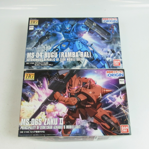 実際に弊社で買取させて頂いた【未組立】バンダイ HG 1/144 機動戦士ガンダム THE ORIGIN シャア専用ザクII/ブグ ランバ・ラル機 ガンプラ 2点セット